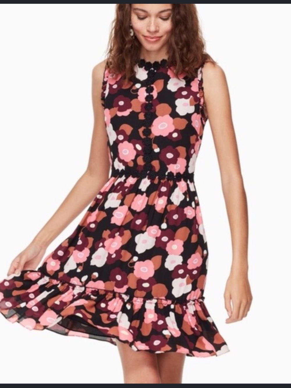 Kate Spade Blooming Floral Lace Trim Dress Womens